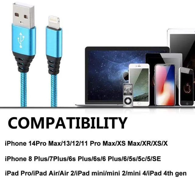 Alt view image 6 of 7 - iPhone Charger 10FT 5Pack  MFi Certified Lightning Cable Fast Charging Nylon Braided USB-A to Lightning Compatible with iPhone 14/13 mini/14/13/12/11 Pro MAX/XR/XS/8/7/Plus/6S/SE/iPad