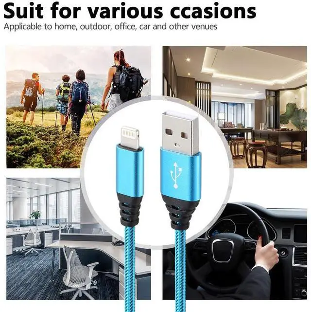 Alt view image 7 of 7 - iPhone Charger 10FT 5Pack  MFi Certified Lightning Cable Fast Charging Nylon Braided USB-A to Lightning Compatible with iPhone 14/13 mini/14/13/12/11 Pro MAX/XR/XS/8/7/Plus/6S/SE/iPad
