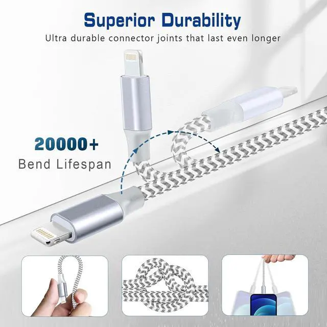 Alt view image 4 of 7 - [ MFi Certified] Short iPhone Charger 1ft 2Pack USB A to Lightning Cord Nylon Braided 12 Inch Fast Charging iPhone Cable Compatible with iPhone 14 13 12 11 Pro/Max/Mini Xs SE2/iPad for Car