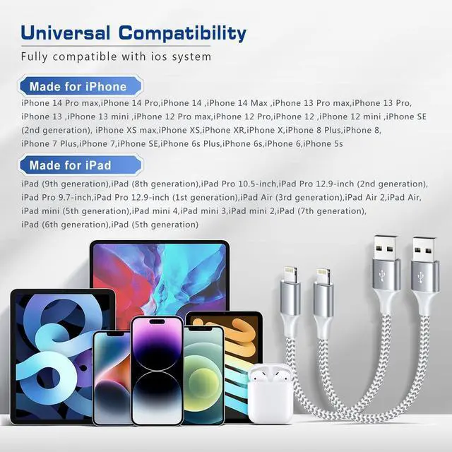 Alt view image 7 of 7 - [ MFi Certified] Short iPhone Charger 1ft 2Pack USB A to Lightning Cord Nylon Braided 12 Inch Fast Charging iPhone Cable Compatible with iPhone 14 13 12 11 Pro/Max/Mini Xs SE2/iPad for Car