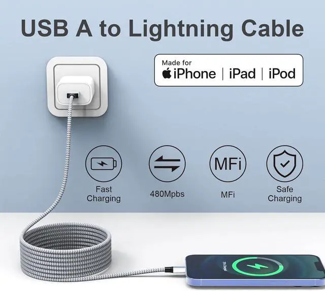 Alt view image 3 of 7 - Durable iPhone Charger Cord 6FT 3Pack [Apple MFi Certified] Lightning Cable Nylon Braided iPhone Cord Fast Charging iPhone Cable Compatible with iPhone 14/13/12 Pro Max/12Pro/11