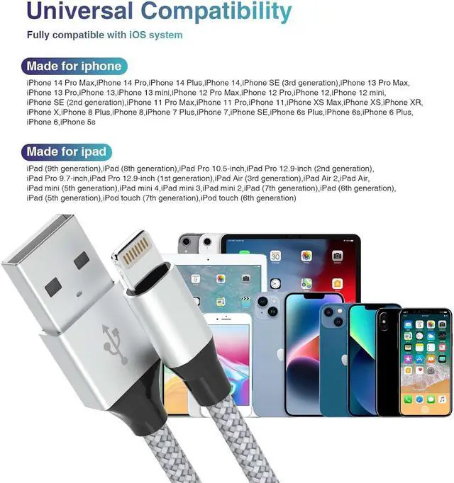 Alt view image 6 of 7 - Durable iPhone Charger Cord 6FT 3Pack [Apple MFi Certified] Lightning Cable Nylon Braided iPhone Cord Fast Charging iPhone Cable Compatible with iPhone 14/13/12 Pro Max/12Pro/11
