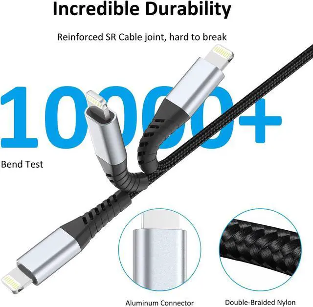 Alt view image 2 of 7 - 1FT Short iPhone Charging Cable 3 Pack USB to Lightning Cable 1 Foot iPhone Charger Cord Fast Charging Braided for Apple iPhone 14 13 12 11 Pro Max Mini 10 8 7 Plus XR XS MAX SE iPad Air Mini (Black)