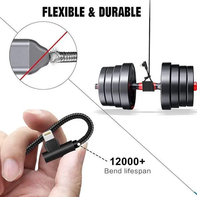 Alt view image 3 of 7 - iPhone Cable 5 Pack(3/3/6/6/10FT) MFI Certified Cable Lightning Fast Charger Nylon Braided Data Cord 90 Degree Elbow for Game Video Compatible with iPhone 12 11 Pro Max XR XS Max iPod (Black)