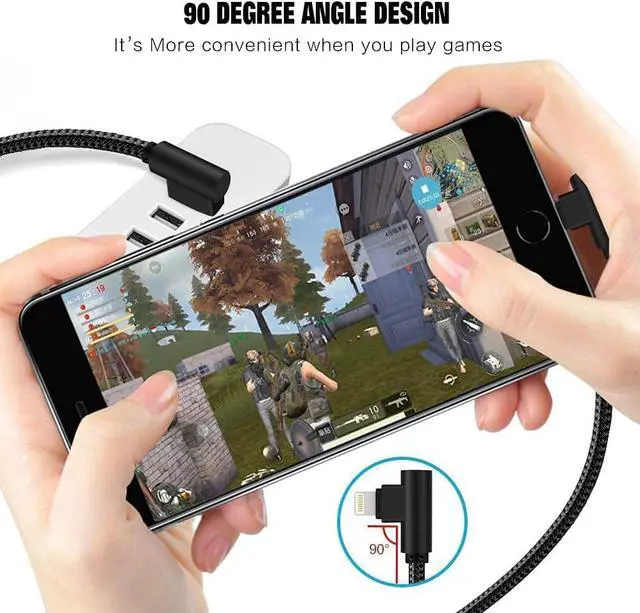 Alt view image 4 of 7 - iPhone Cable 5 Pack(3/3/6/6/10FT) MFI Certified Cable Lightning Fast Charger Nylon Braided Data Cord 90 Degree Elbow for Game Video Compatible with iPhone 12 11 Pro Max XR XS Max iPod (Black)