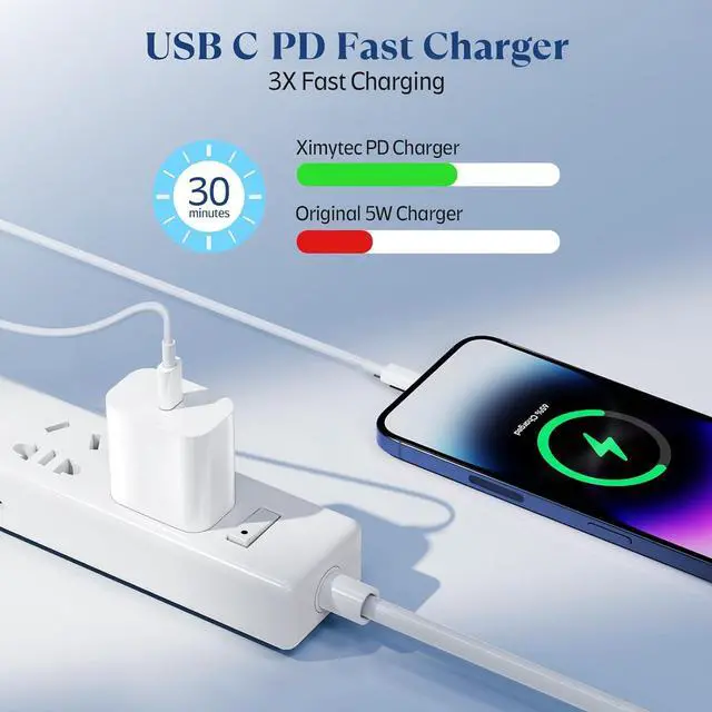 Alt view image 2 of 7 - 20W USB C Fast Charger [MFi-Certified] Compatible with iPhone 14/13/ 12/11/ XS/XR/X/ 8 /iPad 2Pack PD Type C Charger Blocks with 6FT Type-C to Lightning Cables
