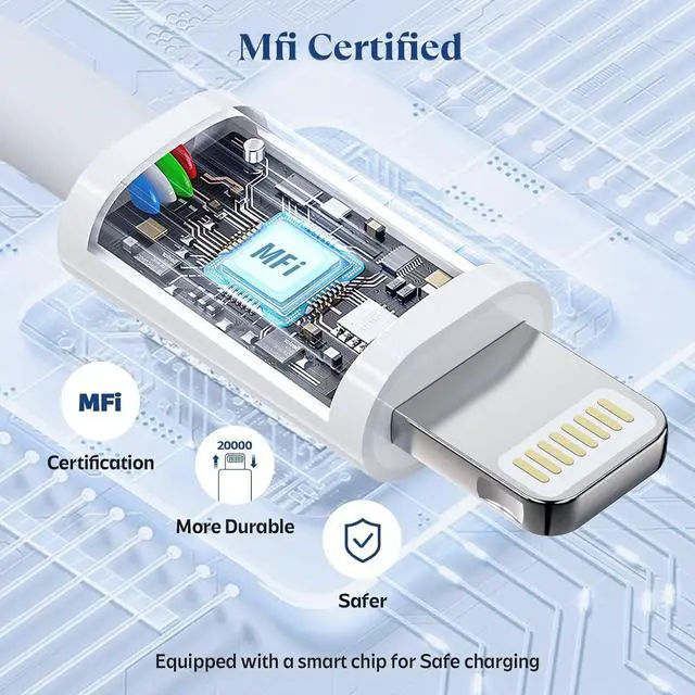Alt view image 3 of 7 - 20W USB C Fast Charger [MFi-Certified] Compatible with iPhone 14/13/ 12/11/ XS/XR/X/ 8 /iPad 2Pack PD Type C Charger Blocks with 6FT Type-C to Lightning Cables