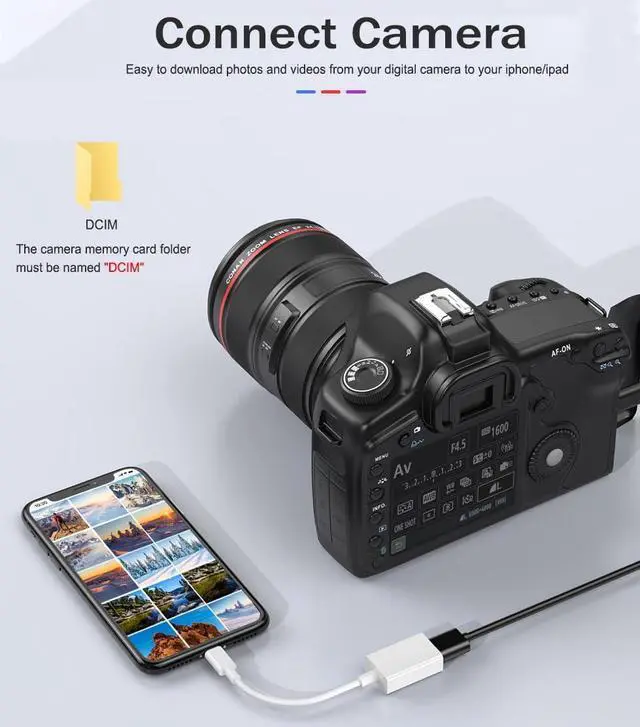 Alt view image 3 of 7 - Lightning to USB Camera Adapter  MFi Certified USB OTG Cable Converter for iPhone 14 13 12 11 Pro Max XS XR X 8 iPad Support Camera Card Reader USB Flash Drive MIDI Keyboard