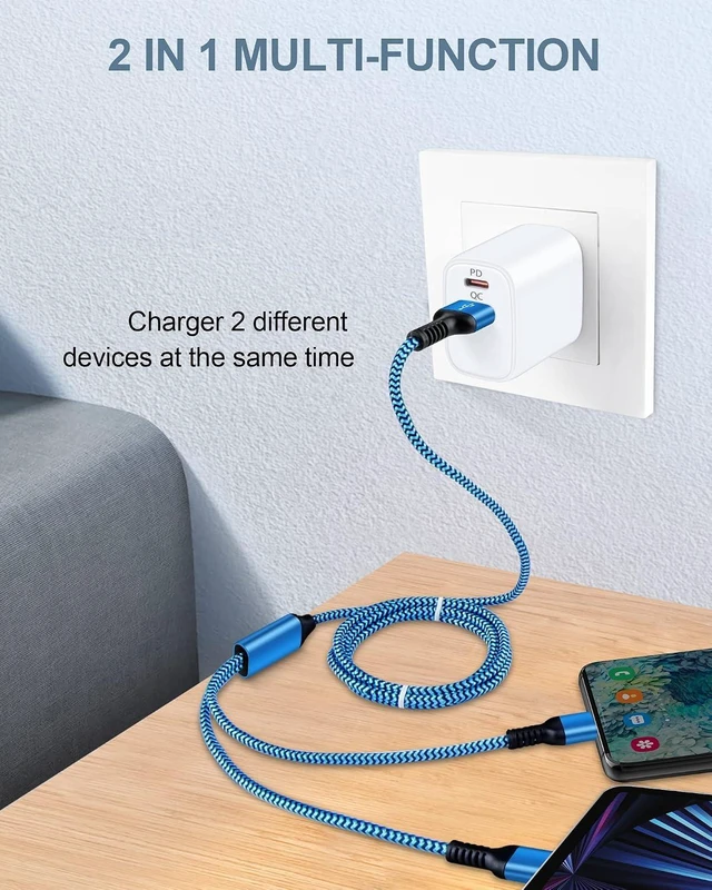 Alt view image 5 of 7 - Multi USB Charger Cable 2 in 1 USB C and Lightning Charging Cable Cord 4FT