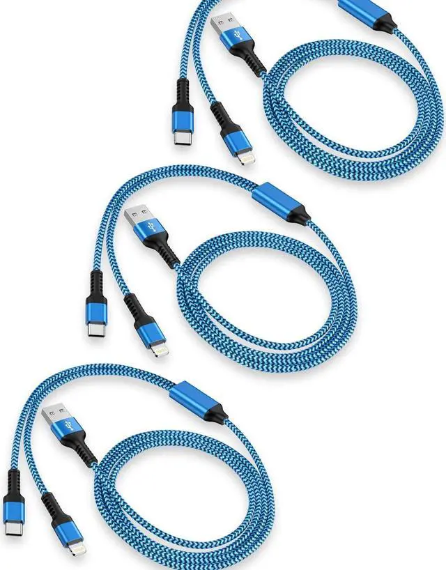 Main image of 3Pack-4FT  & Android USB to Lightning & USB-C 2-in-1 Fast Charger Cable for iPhone 16e 16 15 14 Pro Max Plus 13 12 11  Galaxy A17 A16 Google Pixel 10 9 8 7 Multi USBC Lighting USB Cord