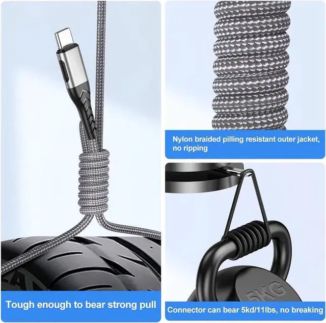 Alt view image 3 of 6 - USB C to USB C Cable 2Pack 100W 10ft USB C Charger Cable Fast Charging for Android/Phone/Pad Type C to Type C Charger Braided USB Cable Compatible with iPhone 16/15 Pro Plus Max Silver