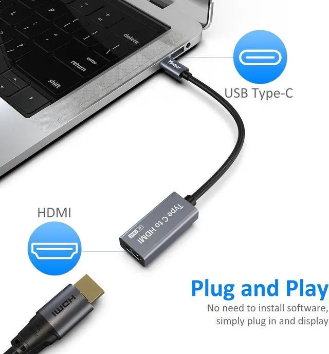 Alt view image 2 of 7 - 4K USB C to HDMI Adapter Type-C to HDMI Adapter (4K@60Hz) HDMI Converter (Thunderbolt 3/4 Compatible) with MacBook Pro/Air iPad Pro iPhone 15 Series Galaxy Chromebook...