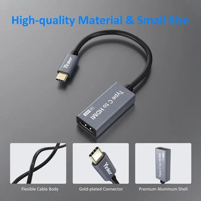 Alt view image 7 of 7 - 4K USB C to HDMI Adapter Type-C to HDMI Adapter (4K@60Hz) HDMI Converter (Thunderbolt 3/4 Compatible) with MacBook Pro/Air iPad Pro iPhone 15 Series Galaxy Chromebook...