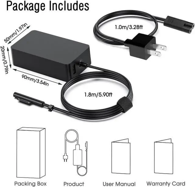Alt view image 6 of 6 - Surface Charger 44W 15V 2.58A Power Supply AC Adapter Charger for  Surface Pro 3/4/5/6/7 Surface Laptop 3/2/1 Surface Go/Book with 6ft Power Cord