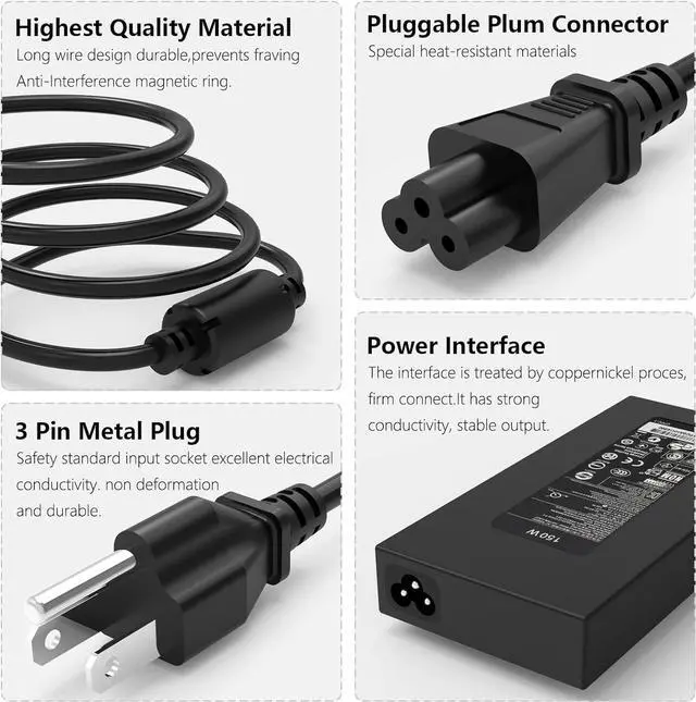 Alt view image 3 of 7 - 150W AC Adapter Charger Fit for Original HP ZBook 15 16 17 G3 G4 G5 G6 G7 ZBook Studio15 OMEN x by 15 17 ADP-150XB B 776620-001 917677-003 75626-003 917677-001 Laptop Power Supply