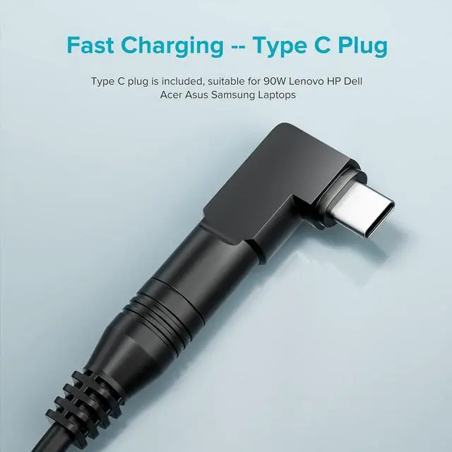 Alt view image 2 of 7 - Powseed 90W Universal Laptop Charger USB C for Lenovo MacBook HP Dell Asus Acer Toshiba Samsung Sony Gateway Chromebook 5V 12V 18.5V 19V 19.5V 20V Power Supply Cord AC Adapter with 16 Tips