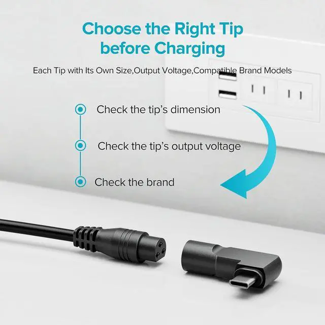 Alt view image 3 of 7 - Powseed 90W Universal Laptop Charger USB C for Lenovo MacBook HP Dell Asus Acer Toshiba Samsung Sony Gateway Chromebook 5V 12V 18.5V 19V 19.5V 20V Power Supply Cord AC Adapter with 16 Tips