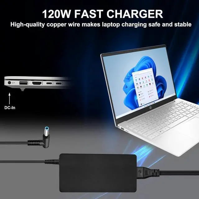 Alt view image 7 of 7 - 120W 6.15A Charger 710415-001 L41856-001 for HP USB-C Dock G5 5TW10UT 5TW10AA 5TW10AA#ABB 5TW10UT#ABA USB-C/A Universal Dock G2 5TW13AA HP Omen 15-5000 15-5100 15-5200 Laptop Charger