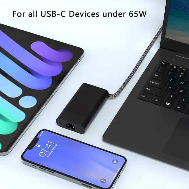 Alt view image 6 of 7 - New Slim 65W USB C Charger, Compatible with HP EliteBook 830 840 845 865 640 650 1040 G8 G10, Envy x360 15, ZBook, Spectre ProBook Chromebook X360 Elite x2 Power Adapter Supply Cord