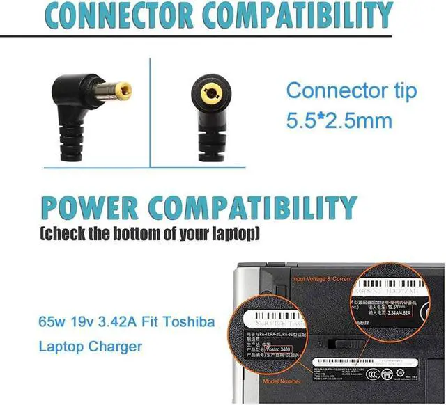 Alt view image 2 of 7 - 65W Laptop Adapter Power Charger for Toshiba Satellite C55 C655 C850 C50 L755 C855 L655 L745 P50 C855D C55D S55;Portege Z30 Z930 Z830;Satellite Radius 11 14 15 PA3917U-1ACA Power Supply Cord