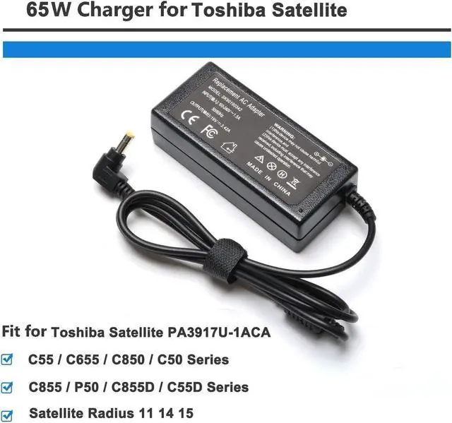 Alt view image 3 of 7 - 65W Laptop Adapter Power Charger for Toshiba Satellite C55 C655 C850 C50 L755 C855 L655 L745 P50 C855D C55D S55;Portege Z30 Z930 Z830;Satellite Radius 11 14 15 PA3917U-1ACA Power Supply Cord