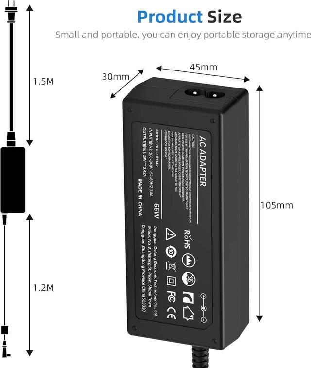 Alt view image 2 of 7 - 65W AC Adapter Laptop Charger for Toshiba Satellite C55 C55D C55T C655 C675 C850 C855 C855D C875 L645 L645D L655 L655D L675 L675D L745 L755 L855 L875 L875D P745 P755 P855 P875 S855 Power Supply Cord