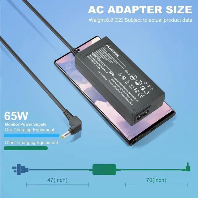 Alt view image 4 of 7 - 19V Monitor Power Adapter Cord Compatible with Asus | vg245, vg278, vg278q, vg279, vg279q, vg245h, 27'' 24'' 23'' 22'', Tuf Gaming