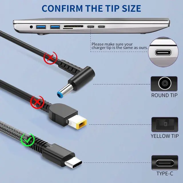 Alt view image 3 of 6 - New Slim 65W HP Laptop Charger USB C Replacement for HP Envy X360,Spectre X360,Elitebook X360,Elite X2,Elitebook 840,Chromebook,Envy,ZBook,ProBook Travel Fast Charger Type C Power Cord Adapter