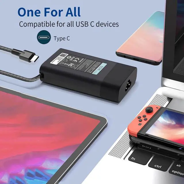 Alt view image 5 of 6 - New Slim 65W HP Laptop Charger USB C Replacement for HP Envy X360,Spectre X360,Elitebook X360,Elite X2,Elitebook 840,Chromebook,Envy,ZBook,ProBook Travel Fast Charger Type C Power Cord Adapter