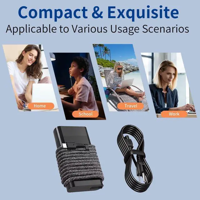 Alt view image 6 of 6 - New Slim 65W HP Laptop Charger USB C Replacement for HP Envy X360,Spectre X360,Elitebook X360,Elite X2,Elitebook 840,Chromebook,Envy,ZBook,ProBook Travel Fast Charger Type C Power Cord Adapter