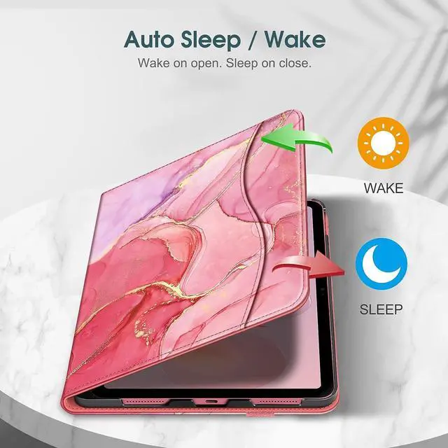 Alt view image 3 of 7 - Case for iPad (A16) 11th Generation 11 Inch (2025) iPad 10th Generation 10.9 Inch (2022) Multi-Angle Viewing Protective Stand Cover with Pencil Holder & Pocket Marble Pink