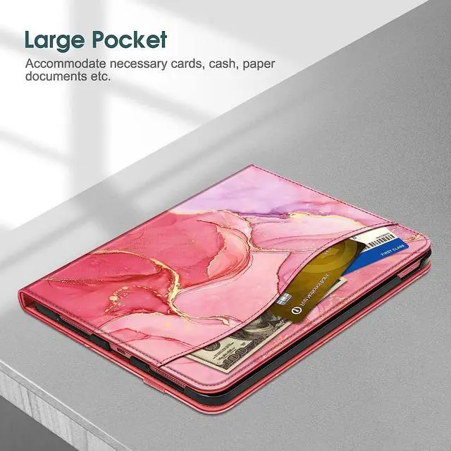 Alt view image 5 of 7 - Case for iPad (A16) 11th Generation 11 Inch (2025) iPad 10th Generation 10.9 Inch (2022) Multi-Angle Viewing Protective Stand Cover with Pencil Holder & Pocket Marble Pink
