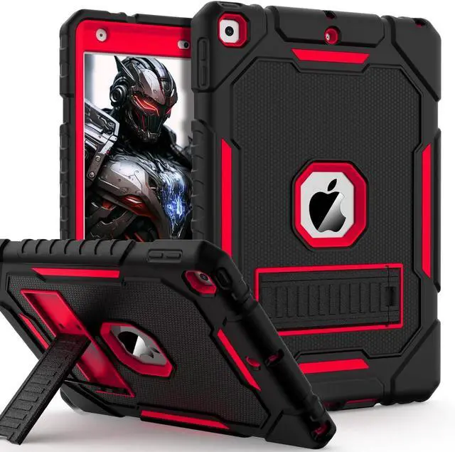 Main image of Case for iPad 9th/8th/7th Generation 2021/2020/2019(10.2 inch), Heavy Duty Military Grade Shockproof Rugged Protective 10.2" Cover with Built-in Stand for iPad 9 8 7 Gen (Black+Red)