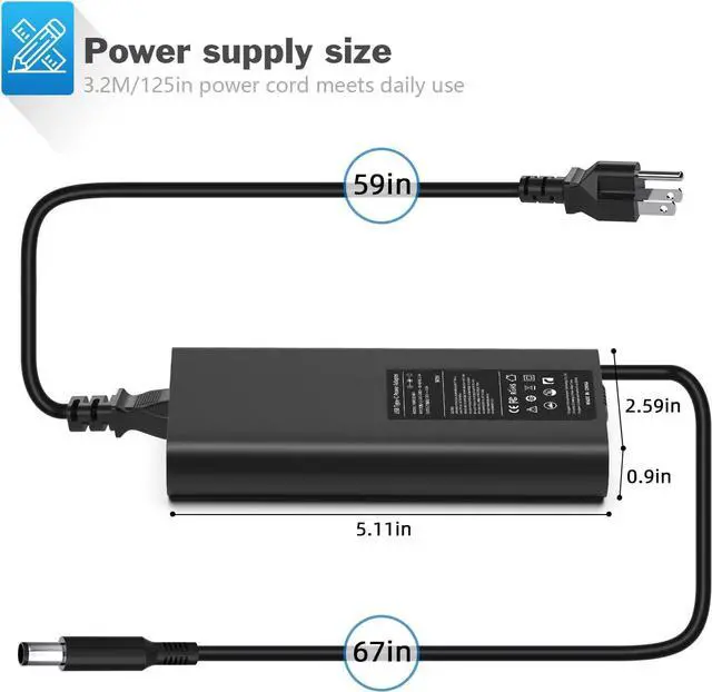 Alt view image 3 of 7 - 90W Laptop Charger for Dell Latitude E6410 E6420 E6430 E6440 E6540 7490 7390 7480 5490 5580 5480 3190 E5470 E6520 E7440 E7450 with Size 7.4x5.0mm Power Supply Cord Plug
