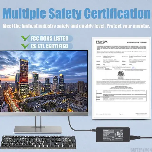 Alt view image 5 of 6 - 19V Monitor Power Adapter Cord Compatible with  VG278Q VG278 VG279 VG279Q VG245H VG245 VG248QE VX248 VX248H VX228H VX279H MX239H MX279H LS246H LCD  27 24 23 22 Gaming Monitor Charger