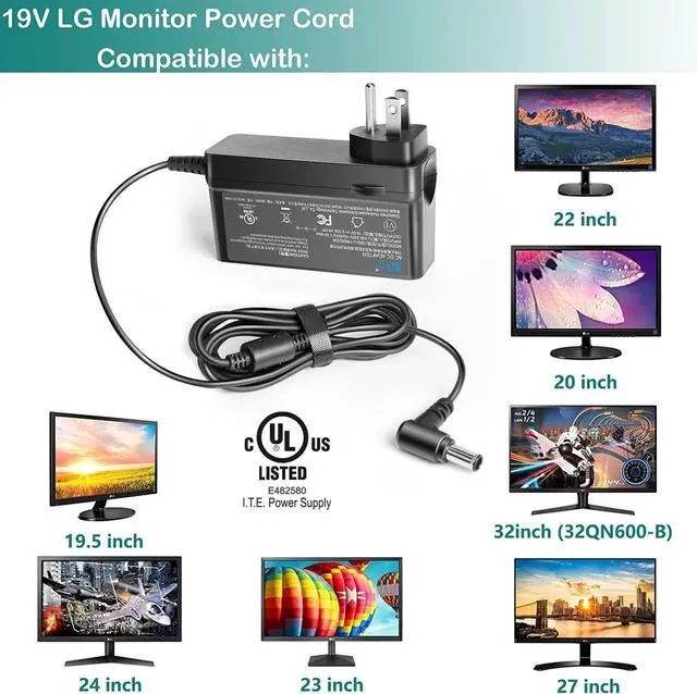 Alt view image 2 of 7 - AC Adapter for LG LED LCD 19 22 23 24 27 29 32 34 UltraWide IPS Curved LED 4K UHD Monitor ADS-25FSG-19 34UM69G-B 34UC79G 34UC99-W LG 32UD99 22LN4510 24M47VQ ADS-40FSG Power Supply Cord