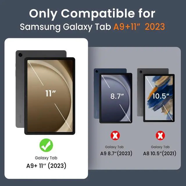 Alt view image 2 of 7 - for  Galaxy Tab A9 Plus 11 Inch 5G 2023 Case Built-in Screen Protector/Kickstand/Full-Body Dual Layer Shockproof Protective Cover for Tablet A9+ 11 (SM-X210/X216/X218) Black