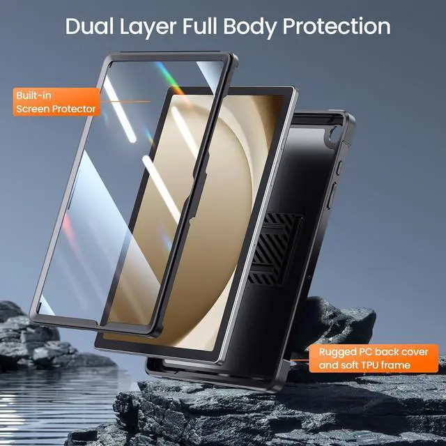 Alt view image 3 of 7 - for  Galaxy Tab A9 Plus 11 Inch 5G 2023 Case Built-in Screen Protector/Kickstand/Full-Body Dual Layer Shockproof Protective Cover for Tablet A9+ 11 (SM-X210/X216/X218) Black
