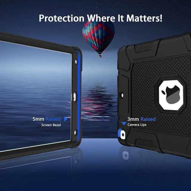 Alt view image 4 of 6 - Rantice iPad 6th Generation Cases , 5th Case , Air 2 9.7 Shockproof Rugged Drop Protection Cover Built with Kickstand for 9.7'' A1893/A1954/A1822/A1823 (Black)