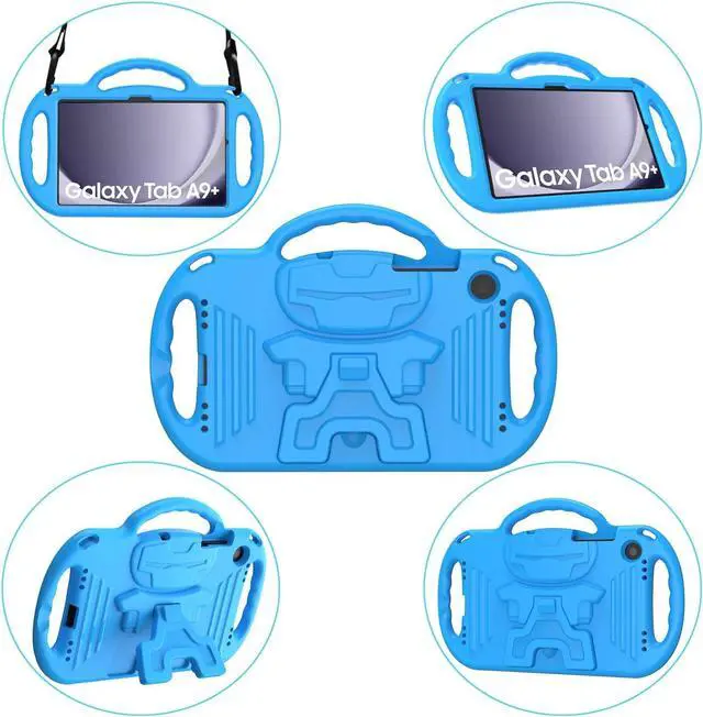 Alt view image 3 of 7 - Kids Case for  Galaxy Tab A9+/A9 Plus 11 Inch 2023 Case with Strap Shockproof Lightweight Handle Stand 2023 Model (SM-X210/X216/X218) with Lanyard Blue