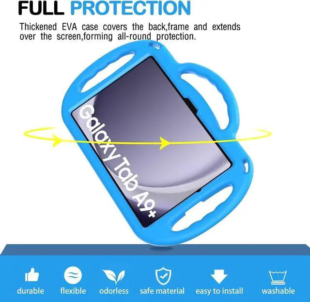 Alt view image 4 of 7 - Kids Case for  Galaxy Tab A9+/A9 Plus 11 Inch 2023 Case with Strap Shockproof Lightweight Handle Stand 2023 Model (SM-X210/X216/X218) with Lanyard Blue