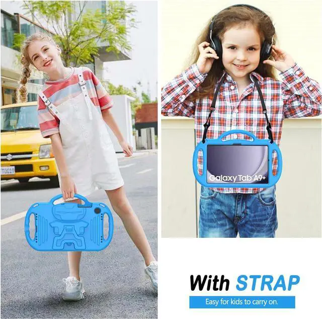 Alt view image 7 of 7 - Kids Case for  Galaxy Tab A9+/A9 Plus 11 Inch 2023 Case with Strap Shockproof Lightweight Handle Stand 2023 Model (SM-X210/X216/X218) with Lanyard Blue