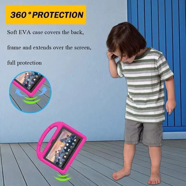Alt view image 4 of 6 - All-New Fire 7 Tablet Case (12th Generation 2022 Release) - Lightweight Shockproof Kid-Friendly Cover with Handle & Kickstand for Kindle Fire 7 Kids Tablet - Pink