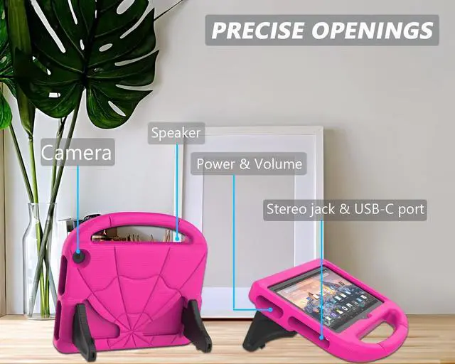 Alt view image 6 of 6 - All-New Fire 7 Tablet Case (12th Generation 2022 Release) - Lightweight Shockproof Kid-Friendly Cover with Handle & Kickstand for Kindle Fire 7 Kids Tablet - Pink