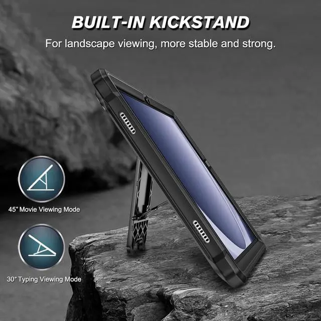 Alt view image 3 of 7 - Shockproof Case for  Galaxy Tab A9 Plus/A9+ 5G 11 Inch 2023 Model (SM-X210/X216/X218) Tuatara Rugged Unibody Hybrid Bumper Kickstand Cover Built-in Screen Protector Black