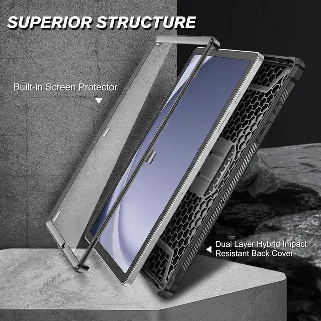 Alt view image 4 of 7 - Shockproof Case for  Galaxy Tab A9 Plus/A9+ 5G 11 Inch 2023 Model (SM-X210/X216/X218) Tuatara Rugged Unibody Hybrid Bumper Kickstand Cover Built-in Screen Protector Black