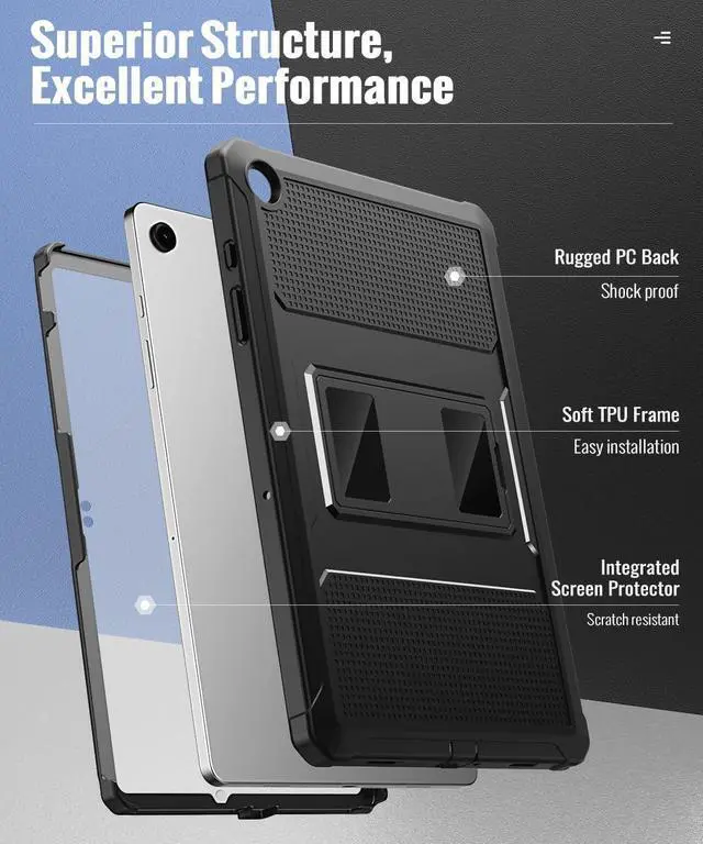 Alt view image 3 of 7 - Case Fit Galaxy Tab A9 Plus 11-Inch 2023 (SM-X210/X216/X218) Shockproof Full Body Rugged Stand Back Cover Built-in Screen Protector Fit Galaxy Tab A9+ 11 2023 Black