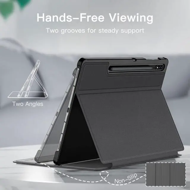Alt view image 3 of 6 - Case for  Galaxy Tab S8 Plus 2022 / S7 FE 2021 / S7 Plus 2020 12.4-Inch with S Pen Holder Slim Folio Stand Protective Tablet Cover Multi-Angle Viewing (Black)