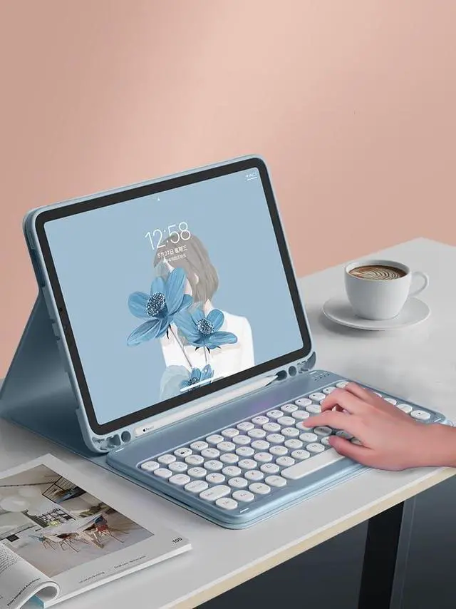 Alt view image 6 of 7 - HENGHUI Keyboard Case for Galaxy Tab S9+ / S8+ / S7+ 12.4 inch Detachable Magnetic Color Keyboard Cover Cute Round Key,Black