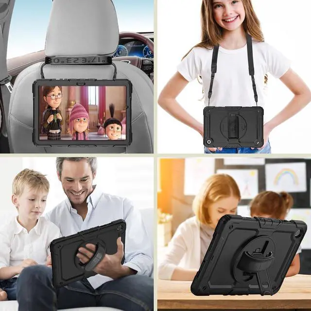 Alt view image 3 of 6 - Case Compatible with Galaxy Tab A9+ Plus 11 Inch Model SM-X210/X216/X218 with Screen Protector Pen Holder Stand Shoulder Strap Handle Grip | Black